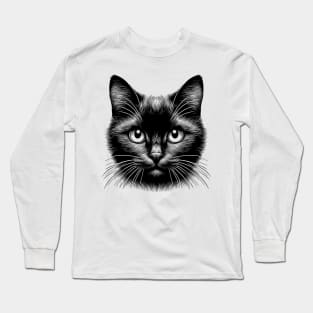 The Enigmatic Stare of the Black Cat Long Sleeve T-Shirt